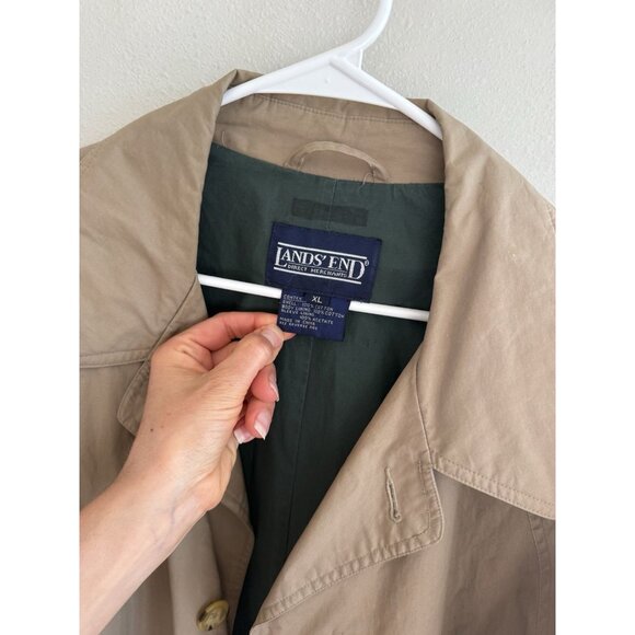 LANDS’ END Trench Coat Mens XL Tan Khaki Beige Fully Lined Preppy Vintage Button - Picture 4 of 5